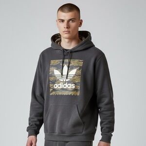 Adidas Mens Camo Trefoil Logo Hoodie Size‎ M Skateboarding Graphic Pullover